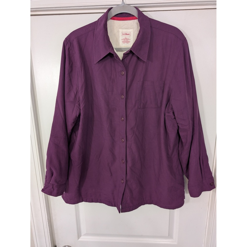 L.L.Bean Women's‎ Purple Cotton Fleece Lined Shirt Jacket large Shacket cozy